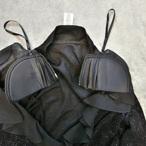 Vintage Alex Evenings Blouse Women's Petite Small Black Shimmery Wrap Top 80's - Picture 4 of 10